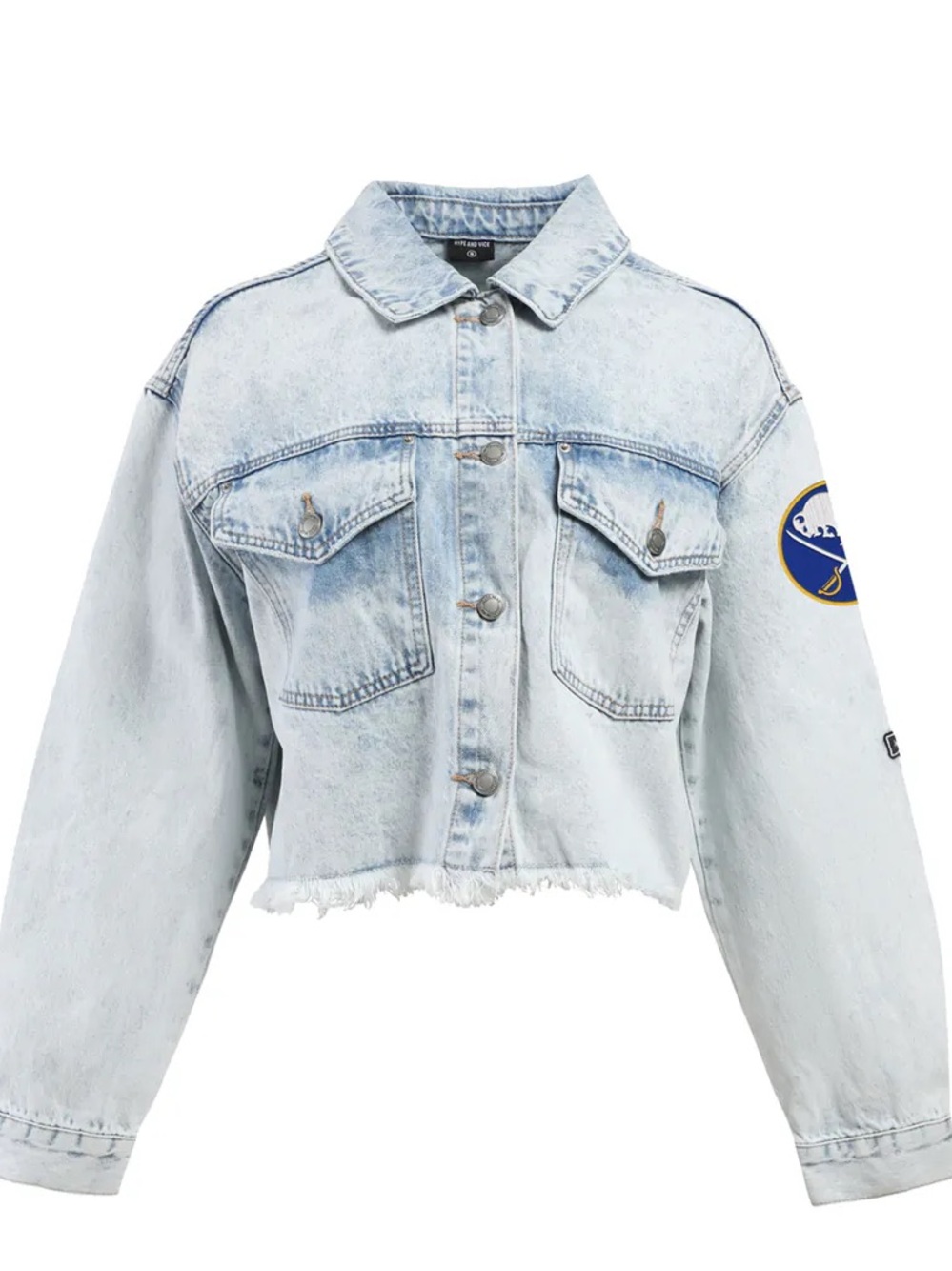 Hype and Vice Buffalo Sabres Cropped Denim Jacket- Sz. XS- NWT! $130